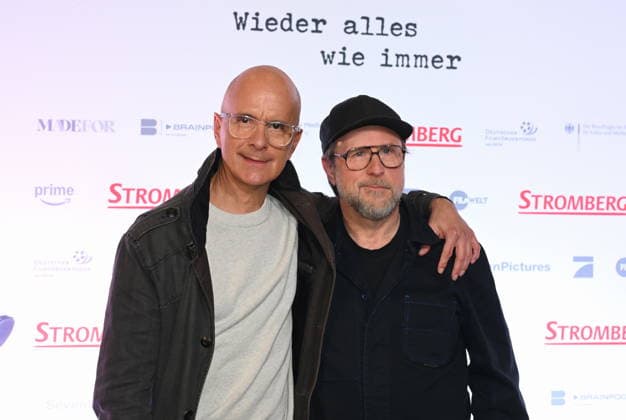 Actors Christoph Maria Herbst and Bjarne Mädel , l r, attend the fan premiere of the film Stromberg Everything as usual again