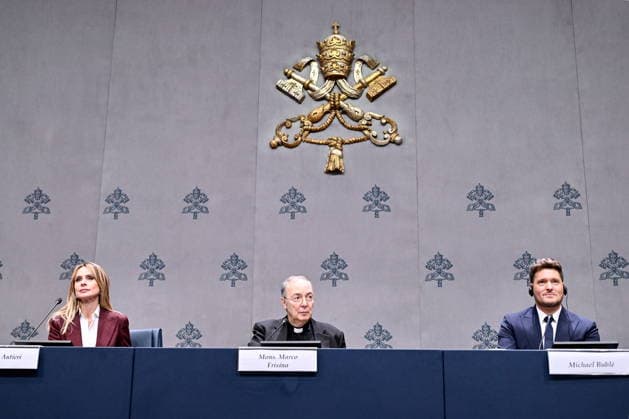Press conference for the Concert with the Poor Press conference for the Concert with the Poor. Pictured are Don Marco Frisina, Serena Autieri, and Michael Buble. Vatican City, Dec 5th, 2025, Credit:Maria Laura Antonelli AGF Avalon Vatican, Vatican City  Copyright: xMariaxLauraxAntonelli AGFx xAvalonx 1056728887