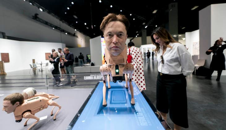 December 05, 2025 - Miami Beach, Florida, USA - A hyper-realistic Elon Musk robotic dog by the artist Beeple at the 2025 Art Basel Miami Beach. Miami Beach USA - ZUMAce6_ 20251205_zaf_ce6_002 Copyright: xBrianxCahnx