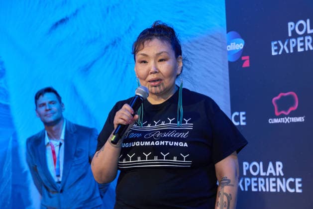 Yaari Walkler Scharman of Yupic and representative for people of the Arctic Opening of the exhibition POLAR EXPERIENCE The immersive exhibition about the Arctic and Antarctic in the Arena Berlin on 05 12 2025 Opening Polar Experience