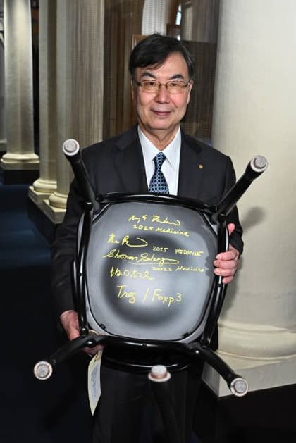 Shimon Sakaguchi, laureate in medicine, signs the Nobel chairs at the Nobel Museum in Stockholm, Sweden, December 6, 2025 STOCKHOLM SWEDEN x10090x  Copyright: xClaudioxBresciani TTx NOBEL CHAIRS ARE SIGNED BY THE PRIZE WINNERS hat1Xyx3iXE