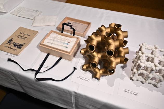 Personal items donated by this year s Nobel laureates to the Nobel Museum in Stockholm, Sweden, December 6, 2025 STOCKHOLM SWEDEN x10090x  Copyright: xClaudioxBresciani TTx NOBEL CHAIRS ARE SIGNED BY THE PRIZE WINNERS RNYvdzCNecE