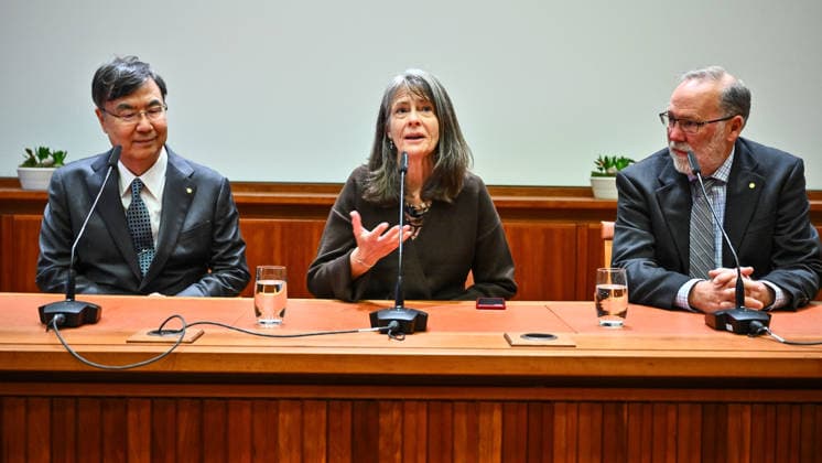 STOCKHOLM, SWEDEN 20251206 Shimon Sakaguchin, Mary E Brunkow and Fred Ramsdell, this years Nobel Laureates in Physiology or Medicine, during a press conference at the Nobel Forum in Stockholm, Sweden, December 6, 2025 STOCKHOLM SWEDEN x10090x  Copyright: xClaudioxBresciani TTx PRESSTRÄFF MED NOBELPRISTAGARNA I FYSIOLOGI ELLER MEDICIN sVxsP8pGQis