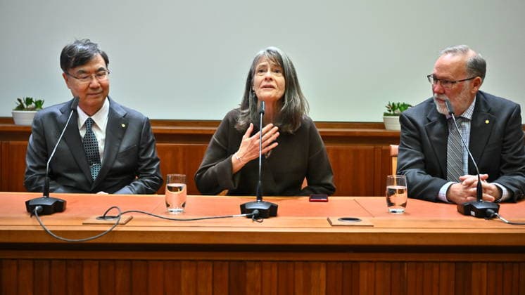 STOCKHOLM, SWEDEN 20251206 Shimon Sakaguchin, Mary E Brunkow and Fred Ramsdell, this years Nobel Laureates in Physiology or Medicine, during a press conference at the Nobel Forum in Stockholm, Sweden, December 6, 2025 STOCKHOLM SWEDEN x10090x  Copyright: xClaudioxBresciani TTx PRESSTRÄFF MED NOBELPRISTAGARNA I FYSIOLOGI ELLER MEDICIN 2MzuAqmjipw