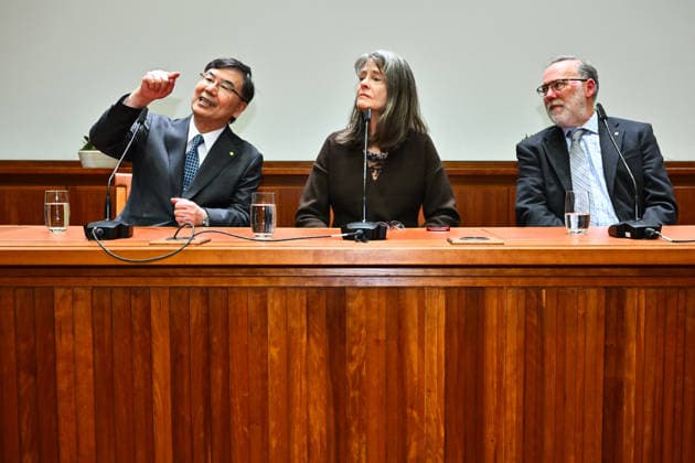 Shimon Sakaguchin, Mary E Brunkow and Fred Ramsdell, this year s Nobel laureates in physiology or medicine, during a press conference at the Nobel Forum in Stockholm, Sweden, December 6, 2025 STOCKHOLM SWEDEN x10090x  Copyright: xClaudioxBresciani TTx PRESS CONFERENCE WITH THE NOBEL PRIZE LAUREATES IN PHYSIOLOGY OR MEDICINE WqHcAv1hWJQ