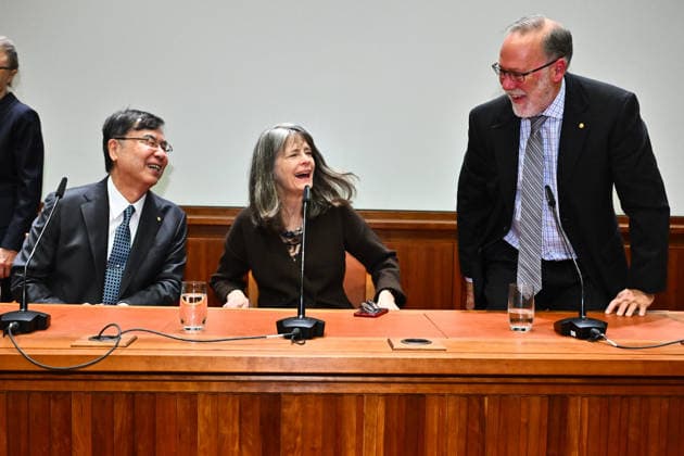 Shimon Sakaguchin, Mary E Brunkow and Fred Ramsdell, this year s Nobel laureates in physiology or medicine, during a press conference at the Nobel Forum in Stockholm, Sweden, December 6, 2025 STOCKHOLM SWEDEN x10090x  Copyright: xClaudioxBresciani TTx PRESS CONFERENCE WITH THE NOBEL PRIZE LAUREATES IN PHYSIOLOGY OR MEDICINE HghGaaYer2M