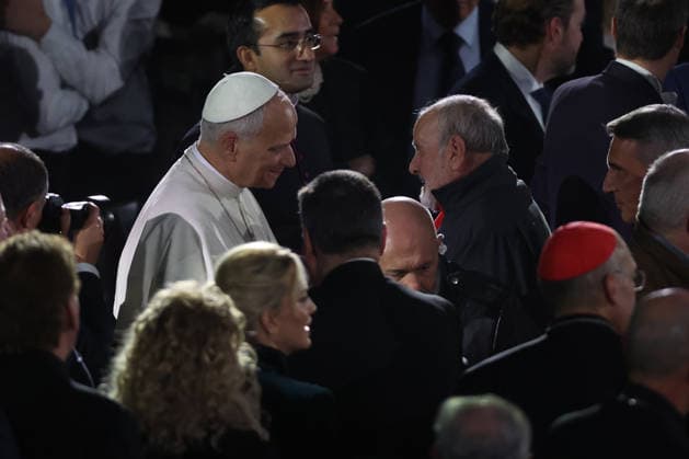 Vatican City, Italy - December 6, 2025: Pope Leo XVI blesses and greets the poor at the end of the concert. Pope Leo XIV attends the concert for the poor with Canadian singer Michael Steven Buble and Serena Autieri held in the Paul VI Hall in the Vatican.  Copyright: xmarcoxiacobuccix xipa-agency.netx xmarcoxiacobuccix IPA_Agency_IPA68835981