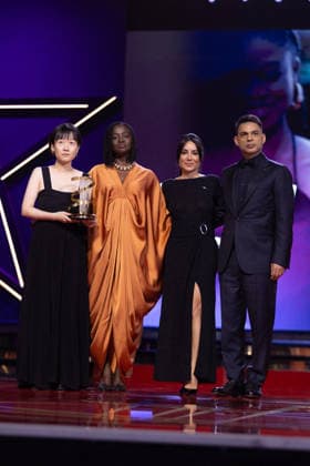 22nd Marrakech International Film Festival Day 9 nb Celine Song, Aïssa Maïga, Erige Sehiri and Payman Maadi attends the closing ceremony during day 9 of the 22nd Marrakech International Film Festival on December 06, 2025 in Marrakech, Maroc. Photo by Nasser Berzane ABACAPRESS.COM Marrakech  Copyright: xBerzanexNasser ABACAx