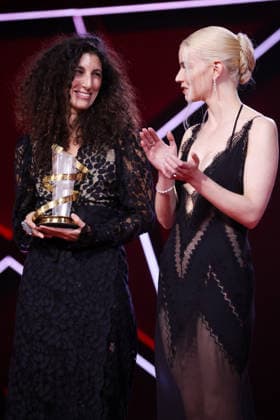 Jihan Kikhia and Anya Taylor Joy pose on stage after receiving the Jury Prize for the film My Father and Qaddafi during the Closing Ceremony duringThe Closing Ceremony during the 22nd Marrakech International Film Festival Marrakech, Morocco 06 12 2025 451320 2025 12 06 MARRAKECH Morocco  Copyright: xRomualdxMeigneuxx xStarfacex STAR_451320_090