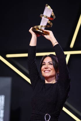 Erige Sehiri speaks on stage after receiving the Étoile D Or for the film Promised Sky during the Closing Ceremony during the 22nd Marrakech International Film Festival Marrakech, Morocco 06 12 2025 451320 2025 12 06 MARRAKECH Morocco  Copyright: xRomualdxMeigneuxx xStarfacex STAR_451320_116