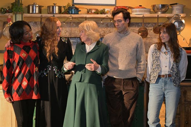 Queen Camilla visits the set of the TV Show Rivals Queen Camilla poses with Nafessa Williams, Victoria Smurfit, Alex Hassell and Bella Maclean, as she visits the set of the TV Show Rivals in Bristol, UK, on the 8th December 2025. Picture by Anthony Upton WPA-Pool Bristol Bristol United Kingdom  WHA-0806