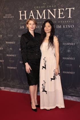 Jessie Buckley and director Chloe Zhao at the Hamnet cinema premiere on 8 12 2025 at the Delphi Filmpalast in Berlin Hamnet film premiere in Berlin