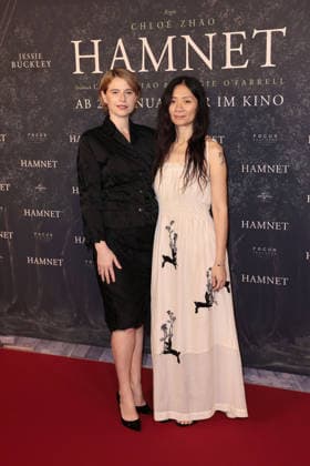 Jessie Buckley and director Chloe Zhao at the Hamnet cinema premiere on 8 12 2025 at the Delphi Filmpalast in Berlin Hamnet film premiere in Berlin
