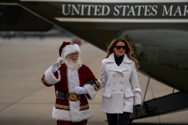 December 8, 2025, Quantico, Virginia, USA: The First Lady MELANIA TRUMP joins Lieutenant General Leonard F. Anderson, US Marine Corps Reserve, and Santa Claus at the annual Toys for Tots Charity Drive at Marine Corps Base Quantico on December 8, 2025. The First Lady helped sort toys, write Christmas cards, and took selfies with children from Marine Corps Base Quantico. Quantico United States - ZUMAl312 20251208_new_l312_027 Copyright: xAndrewxLeydenx