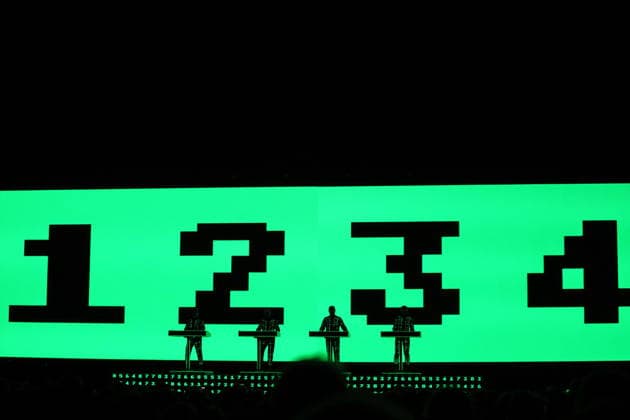 Ralf Hütter, Henning Schmitz, Falk Grieffenhagen and Georg Bongartz, from left, from the band Kraftwerk at a concert in the Uber Eats Music Hall in Berlin, December 9, 2025 Kraftwerk concert Berlin