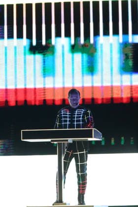 Ralf Hütter from the band Kraftwerk at a concert in the Uber Eats Music Hall in Berlin, December 9, 2025 Kraftwerk concert Berlin