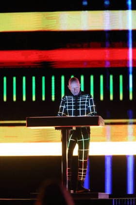Henning Schmitz from the band Kraftwerk at a concert in the Uber Eats Music Hall in Berlin, December 9, 2025 Kraftwerk concert Berlin