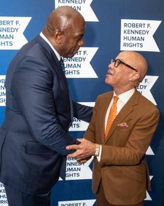 December 9, 2025, Bronx, New York, USA: Earvin Magic Johnson and Darren Walker attend Robert F. Kennedy Human Rights Ripple of Hope annual award gala at Hilton Midtown Hotel in New York, NY on December 9, 2025. Bronx USA - ZUMAr339 20251209_znp_r339_037 Copyright: xLevxRadinx