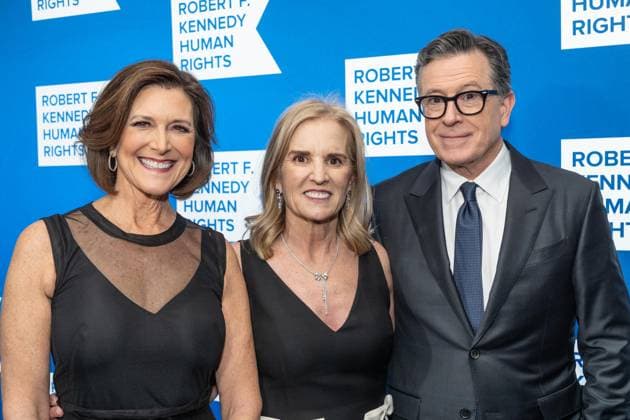December 9, 2025, Bronx, New York, USA: Evelyn McGee-Colbert, Kerry Kennedy and Stephen Colbert attend Robert F. Kennedy Human Rights Ripple of Hope annual award gala at Hilton Midtown Hotel in New York, NY on December 9, 2025. Bronx USA - ZUMAr339 20251209_znp_r339_049 Copyright: xLevxRadinx
