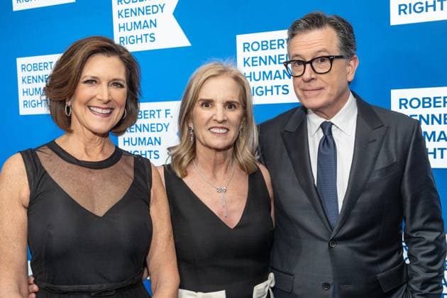 December 9, 2025, Bronx, New York, USA: Evelyn McGee-Colbert, Kerry Kennedy and Stephen Colbert attend Robert F. Kennedy Human Rights Ripple of Hope annual award gala at Hilton Midtown Hotel in New York, NY on December 9, 2025. Bronx USA - ZUMAr339 20251209_znp_r339_050 Copyright: xLevxRadinx