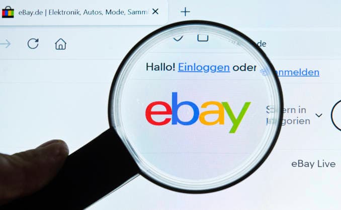 ebay de, website, internet, magnifying glass, monitor