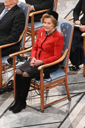 Queen Sonja of Norway attends the 2025 Nobel Peace Prize presentation ceremony at Oslo City Hall on December 10, 2025 in Oslo, Norway  OSL202510231 PAULxTREADWAY