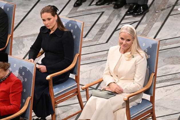Princess Ingrid Alexandra of Norway and Crown Princess Mette-Marit of Norway attend the 2025 Nobel Peace Prize presentation ceremony at Oslo City Hall on December 10, 2025 in Oslo, Norway  OSL202510233 PAULxTREADWAY