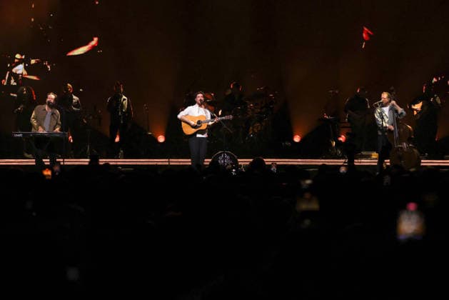 Mumford and Sons at The O2 Arena on their Rushmere Tour 10th December 2025 Ben Lovett , Marcus Mumford and Ted Dwane of Mumford and Sons at The O2 Arena, London United Kingdom on their Rushmere Tour 10th December 2025, Credit:Ray Hill Avalon  Copyright: xRayxHillx xAvalonx 1058273071