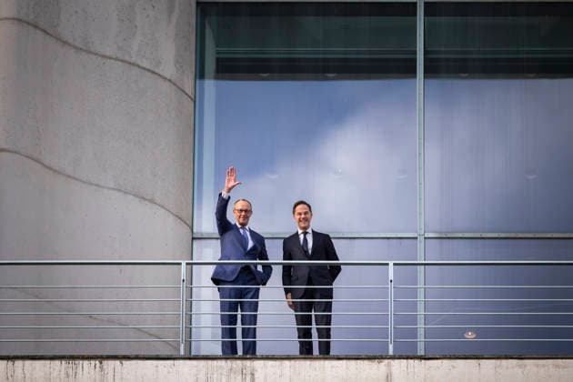 L R Friedrich Merz CDU , Federal Chancellor, and Mark Rutte, Secretary General of NATO during a meeting on the balcony of the Federal Chancellery in Berlin, 11 12 2025 Berlin Germany Copyright: xAmreixSchulzx
