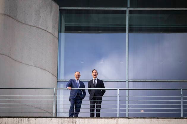 L R Friedrich Merz CDU , Federal Chancellor, and Mark Rutte, Secretary General of NATO during a meeting on the balcony of the Federal Chancellery in Berlin, 11 12 2025 Berlin Germany Copyright: xAmreixSchulzx