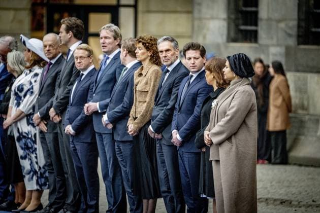 AMSTERDAM - Ministers attend the welcome ceremony on Dam Square. At the invitation of King Willem-Alexander and Queen Maxima, Finnish President Alexander Stubb is making a state visit to the Netherlands. He is accompanied by his wife, Suzanne Innes-Stubb. ANP HOLLANDSE HOOGTE ROBIN UTRECHT netherlands out - belgium out  Copyright: xx x544570452x originalFilename: 544570452.jpg