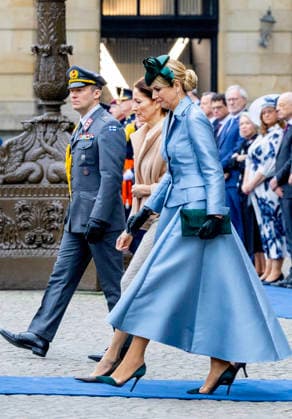 11-12-2025 Amsterdam Queen Maxima with the Finnish President Alexander Stubb and Suzanne Innes-Stubb during the welcome ceremony at the Dam square on the 1st day of the 2 day statevisit to the Netherlands. Â  Copyright: xPPEx