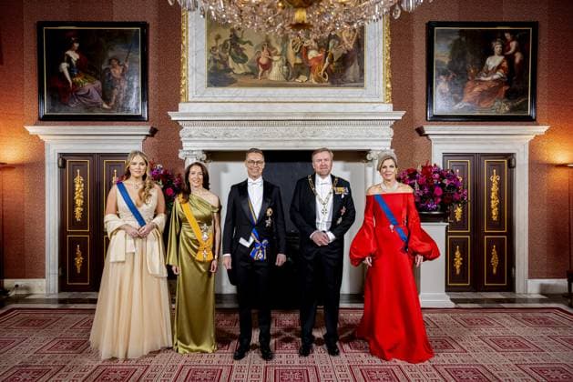 AMSTERDAM King Willem-Alexander, Queen Maxima, and Princess Amalia received President Alexander Stubb and his wife Suzanne Innes-Stubb at the Royal Palace Amsterdam for a state banquet. ANP HH Patrick van Katwijk netherlands out - belgium out  Copyright: xx x544601369x originalFilename: 544601369.jpg