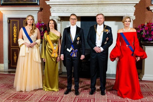 State visit of Finland to the Netherlands, Amsterdam, The Netherlands - 11 Dec 2025 Princess Amalia, King Willem-Alexander, Queen Maxima, President Alexander Stubb, Suzanne Innes-Stubb during the state banquet at the Royal Palace in Amsterdam during the state visit of Finland to the Netherlands. Amsterdam The Netherlands  Copyright: xMischaxSchoemakerx