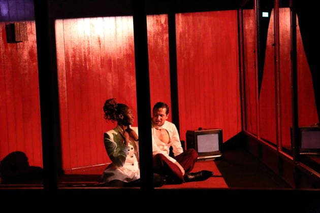 Ruby Commey and Samuel Schneider during the photo rehearsal for The Legend of Paul and Paula at the Maxim Gorki Theater in Berlin, Studio, 11 December 2025 Based on the film narration by Ulrich Plenzdorf for the DEFA film of the same name Directed by Murat Dikenci Stage and costumes by Marilena Büld Premiere is on 13 December 2025 Maxim Gorki Theater Berlin The Le