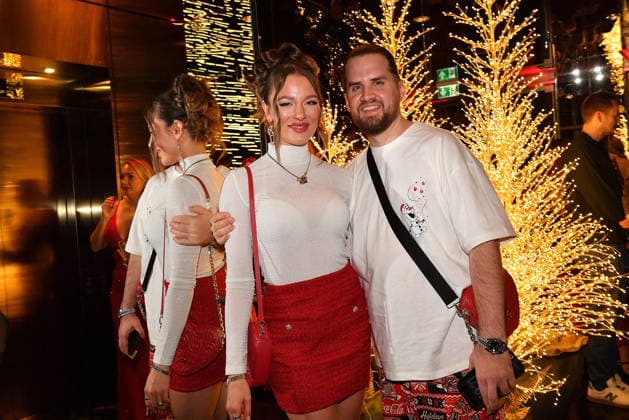 Joelina Drews and Adrian Louis at Cathy s Charity Christmas Event at the Living Hotel Das Viktualienmarkt on 11 12 2025 in Munich Cathy Hummels Charity Christmas Event in Munich