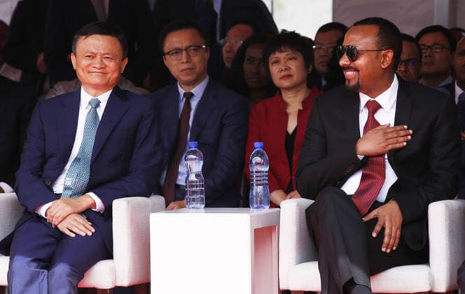 Founder of Alibaba, Jack Ma in Ethiopia ADDIS ABABA, ETHIOPIA - NOVEMBER 25: Ethiopian Prime Minister Abiy Ahmed (R) and The Chinese founder of e-commerce platform Alibaba, Jack Ma (L) participate in the Electronic World Trade Platform in Addis Ababa, Ethiopia on November 25, 2019. Addis Abeba Ethiopia. Editorial use only. Please get in touch for any other usage.  Copyright: x2025xAnadoluxMÄ±nassexWondÄ±muxHaÄ±lux