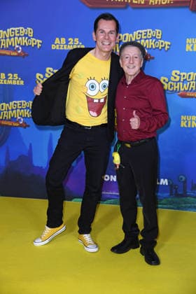 Malte Arkona, Santiago Ziesmer at the German premiere of SPONGEBOB SCHWAMMKOPF PIRATEN AHOI at the cinema in the Kulturbrauerei in Berlin on 14 12 2025