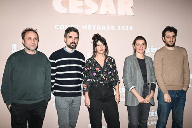 Photocall Courts Metrages Cesar 2026 in Paris FA (L-R) Guests, Daphne Heretakis, a guest and Ethan Selcer pose for a photocall during the Brunch of Courts Metrages Cesar 2026 in Paris on December 14, 2025. Photo by Firas Abdullah ABACAPRESS.COM Paris Ile-de-France France  Copyright: xAbdullahxFiras ABACAx