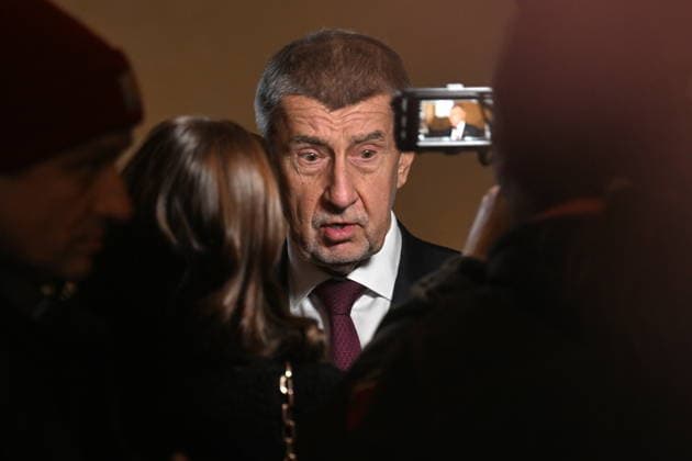 Czech Prime Minister Andrej Babis (ANO) speaks to journalists at the inauguration of Petr Macinka (Motorists) as Foreign Affairs Minister, in Prague, Czech Republic, on December 15, 2025. (CTKxPhoto MichaelaxRihova) CTKPhotoP2025121503887  CTKPhotoP2025121503887