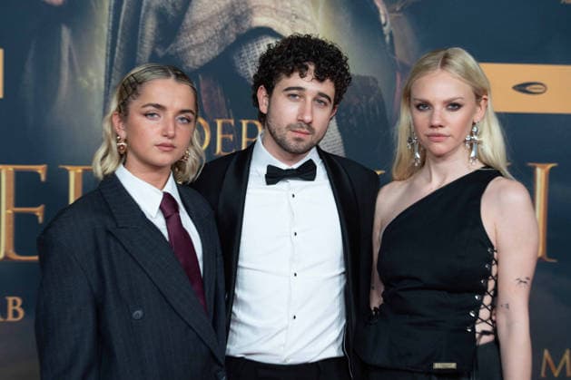 from left Rosie BOORE, actress, Jaouhar BEN AYED actor, Aine Rose DALY, actress, red carpet, red carpet show, arrival, film premiere DER MEDICUS 2 on 15 12 2025 at the Cinedom cinema in Cologne,