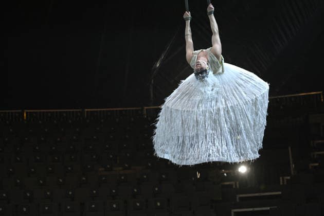 BARBETTE, Artist, Artist, rehearsing on the straps, rehearsals for the X MAS Show of Circus Flic Flac in Duisburg, Circus Flic Flac at the old train station in Duisburg, 16 12 2025,