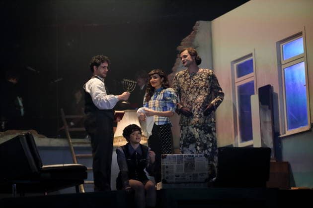 Edgar Eckert, Jasna Fritzi Bauer, Sesede Terziyan and Lindy Larsson, from left, during the photo rehearsal for East Side Story A German Jewsical at the Maxim Gorki Theater in Berlin, 16 December 2025 By Juri Sternburg Directed by Lena Brasch Composition Paul Eisenach Stage Studio Dietrich Winter Costumes Eleonore Carriere Prem