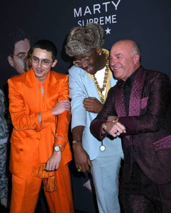 December 16, 2025, New York, Ny, United States: Timothee Chalamet, Tyler The Creator, and Kevin O Leary attend A24 s Marty Supreme New York Premiere. Held at Regal Times Square in New York. Zuma Press December 16, 2025. New York United States - ZUMAp281 20251216_zea_p281_246 Copyright: xPhotoxImagexPressx