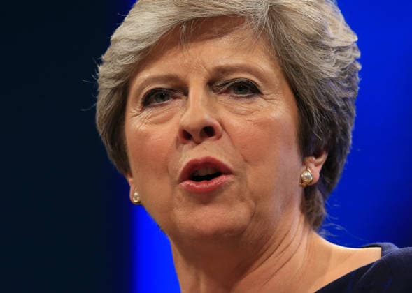 British Conservative Party Annual Conference 2017 MANCHESTER, UNITED KINGDOM - OCTOBER 04: British Prime Minister and leader of the Conservative Party Theresa May MP speaks during her keynote speech on the final day of the annual Conservative Party Conference in Manchester, north west England on October 04, 2017. Manchester Ingiltere. Editorial use only. Please get in touch for any other usage.  Copyright: x2025xAnadoluxLindseyxParnabyx