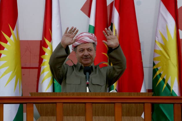 President of IKRG Masoud Barzani in Erbil ERBIL, IRAQ - SEPTEMBER 22: President of Iraqi Kurdish Regional Government (IKRG) Masoud Barzani greets the crowd during a campaign ahead of next week s so-called referendum on regional independence in Erbil, Iraq on September 22, 2017. Turkey, the U.S., Iran and the UN have all backed Baghdad in speaking out against the referendum planned for the Kurdish-controlled areas of northern Iraq, saying the vote would distract from operations against Daesh and lead to greater instability in the region. Arbil Iraq. Editorial use only. Please get in touch for any other usage.  Copyright: x2025xAnadoluxYunusxKeleÅüx