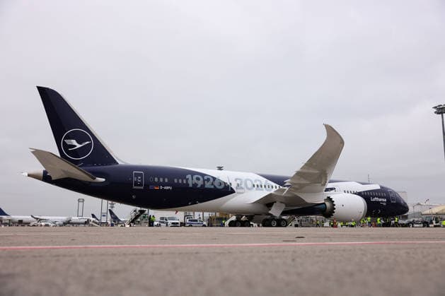The 100 year livery Boeing Dreamliner with the registration D ABPU in the anniversary livery at Frankfurt Airport on December 23, 2025 Copyright: JoaquimxFerreira
