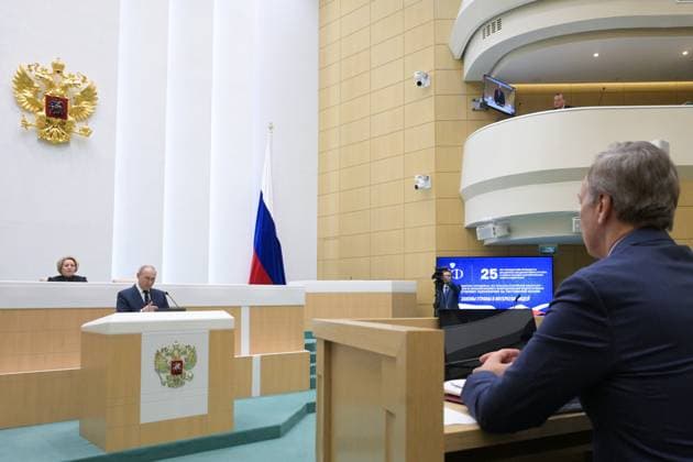 Russia Putin Parliament 9079130 24.12.2025 Russian President Vladimir Putin speaks during a session at the Federation Council, the Upper House of the Russian Parliament, in Moscow, Russia. Alexey Nikolskiy Sputnik Moscow Russia Copyright: xAlexeyxNikolskiyx
