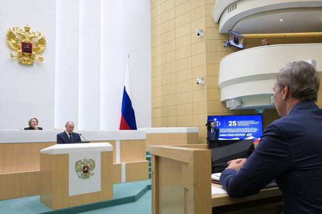 Russia Putin Parliament 9079227 24.12.2025 Russian President Vladimir Putin speaks during a session at the Federation Council, the Upper House of the Russian Parliament, in Moscow, Russia. Alexey Nikolskiy Sputnik Moscow Russia Copyright: xAlexeyxNikolskiyx