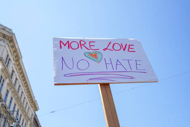 Archive Vienna Pride 2025, Vienna, Pride demonstration, protest poster, hand-painted poster, political message, LGBTQIA, equality, acceptanc Copyright: xLukaxKolanovicx